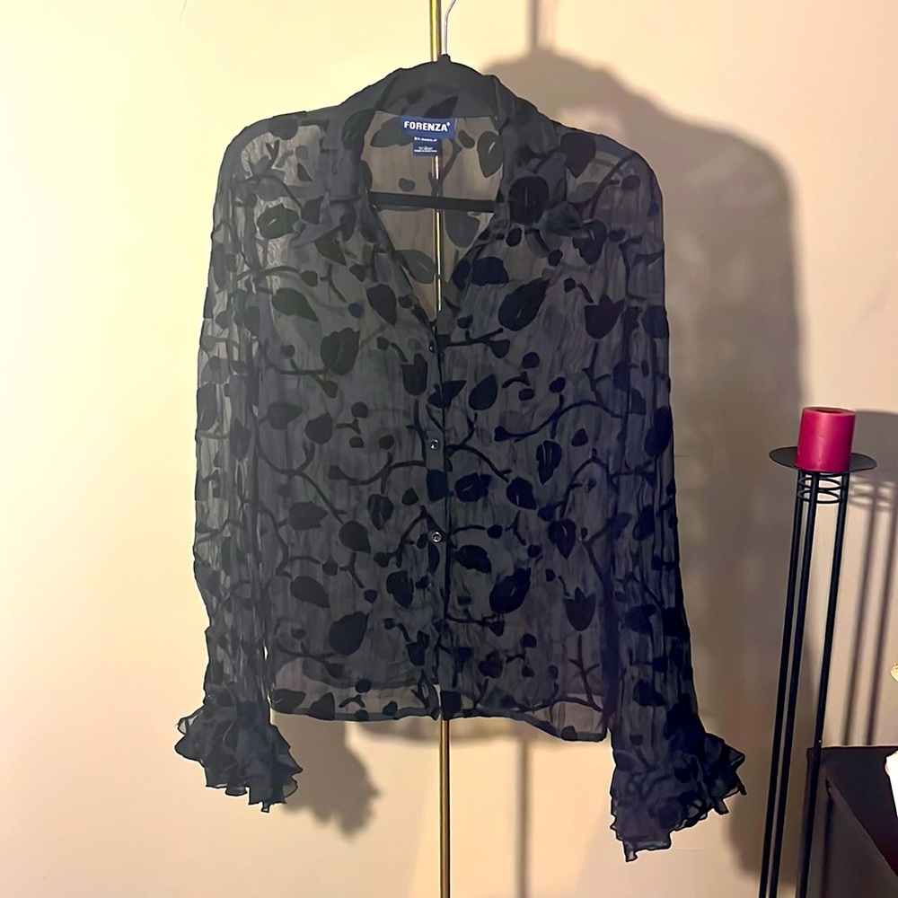 Forenza sheer black ruffle sleeves